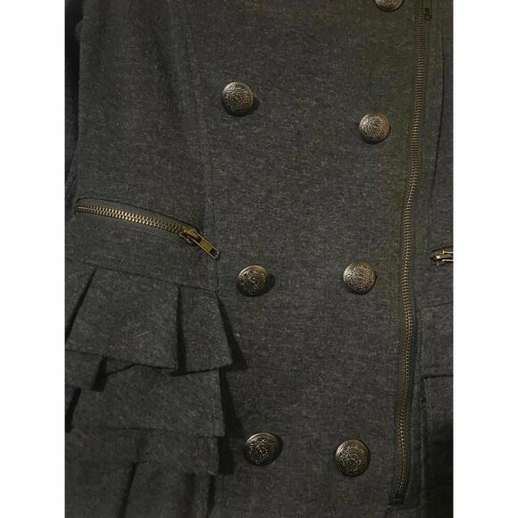 Deja Vu Jacket S Gray Military Ruffled Hem Edgy Chic - Picture 3 of 7